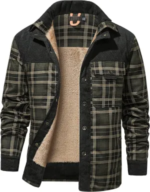 PEHMEA Men's Vintage Long Sleeve Sherpa Lined Plaid Flannel Shirt Jacket Fleece Coats
