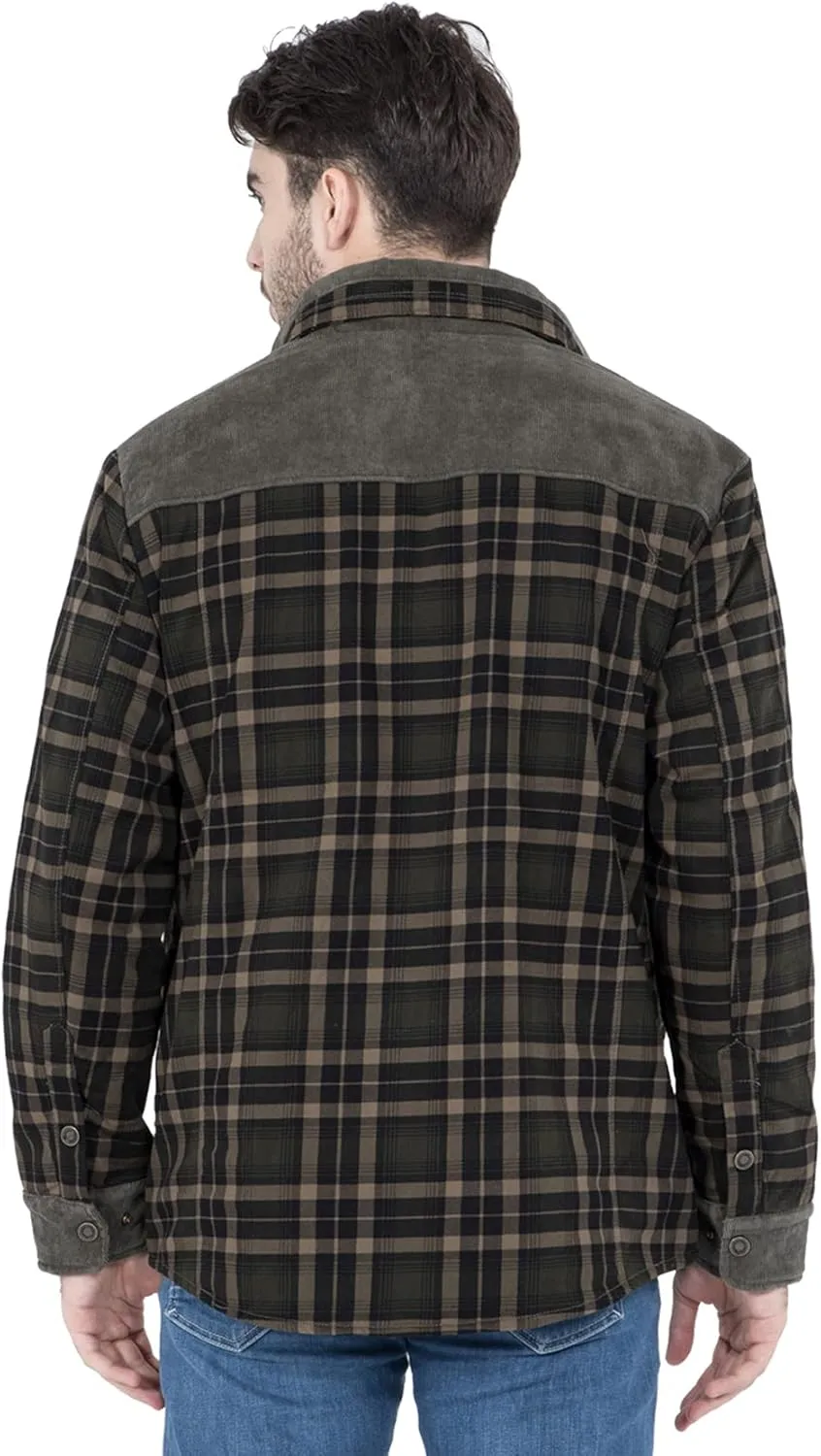 PEHMEA Men's Vintage Long Sleeve Sherpa Lined Plaid Flannel Shirt Jacket Fleece Coats