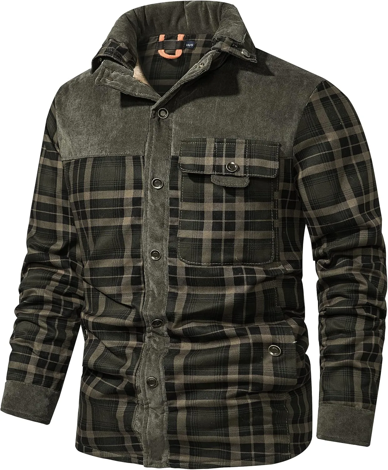 PEHMEA Men's Vintage Long Sleeve Sherpa Lined Plaid Flannel Shirt Jacket Fleece Coats