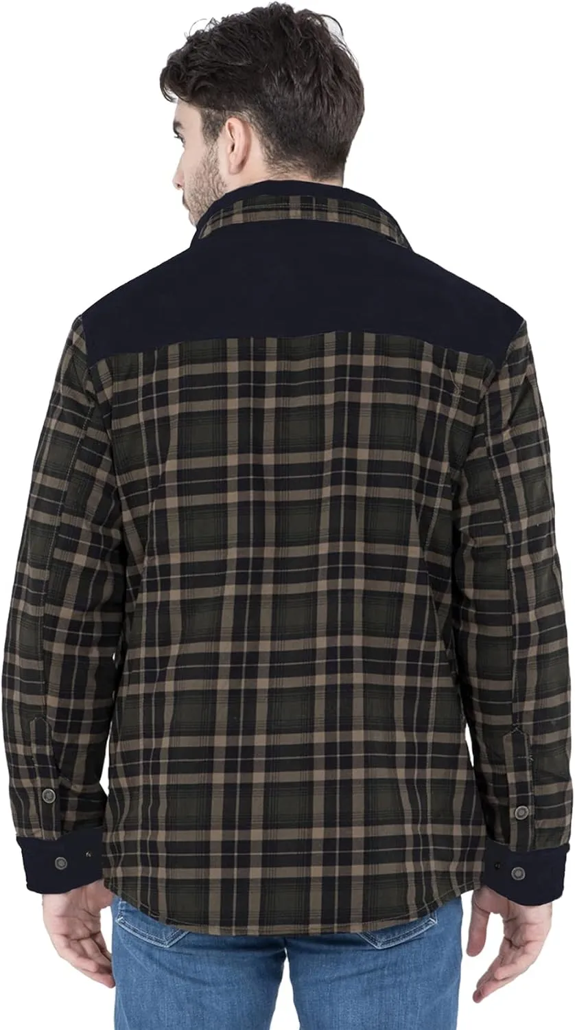 PEHMEA Men's Vintage Long Sleeve Sherpa Lined Plaid Flannel Shirt Jacket Fleece Coats