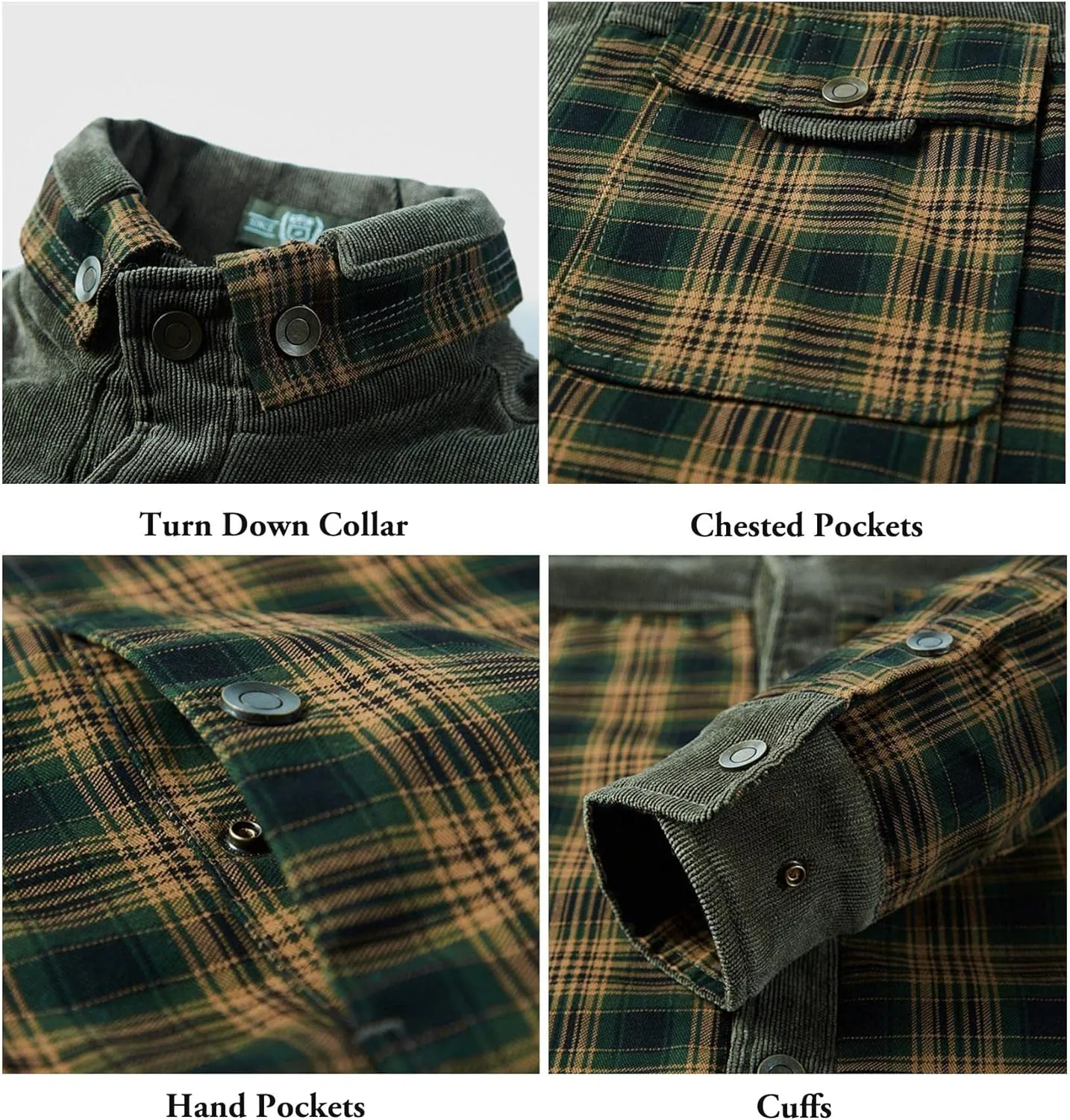 PEHMEA Men's Vintage Long Sleeve Sherpa Lined Plaid Flannel Shirt Jacket Fleece Coats