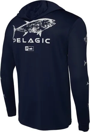 PELAGIC Men's Aquatek Gyotaku Hooded Fishing Shirt, Long Sleeve, UPF 50  Protection, Ultra Soft Feel