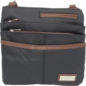 Pemium Leather Body Purse - Multi Pocket Zipper Cross Body Handbag with Exterior Mirror - Adjustable Shoulder Strap -Convenient Travel Bag - Designed in the U.S.A.