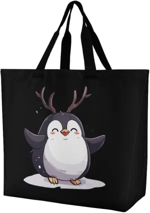 Penguin Deer Large Tote Bag for Women Shoulder HandBag Shopping Purse for Travel Work Gym