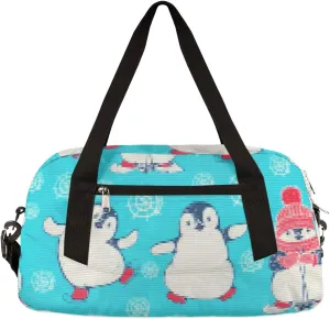 Penguins Cartoon Pattern Small Duffel Bag, Penguins Pixel Wind Dance Bag Overnight Small Duffel Bag Carry On Weekend Sports Gym Travel Bag for Practice Gymnastics Ballet