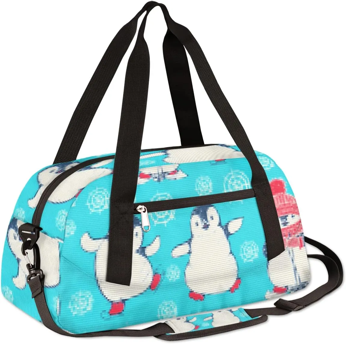 Penguins Cartoon Pattern Small Duffel Bag, Penguins Pixel Wind Dance Bag Overnight Small Duffel Bag Carry On Weekend Sports Gym Travel Bag for Practice Gymnastics Ballet