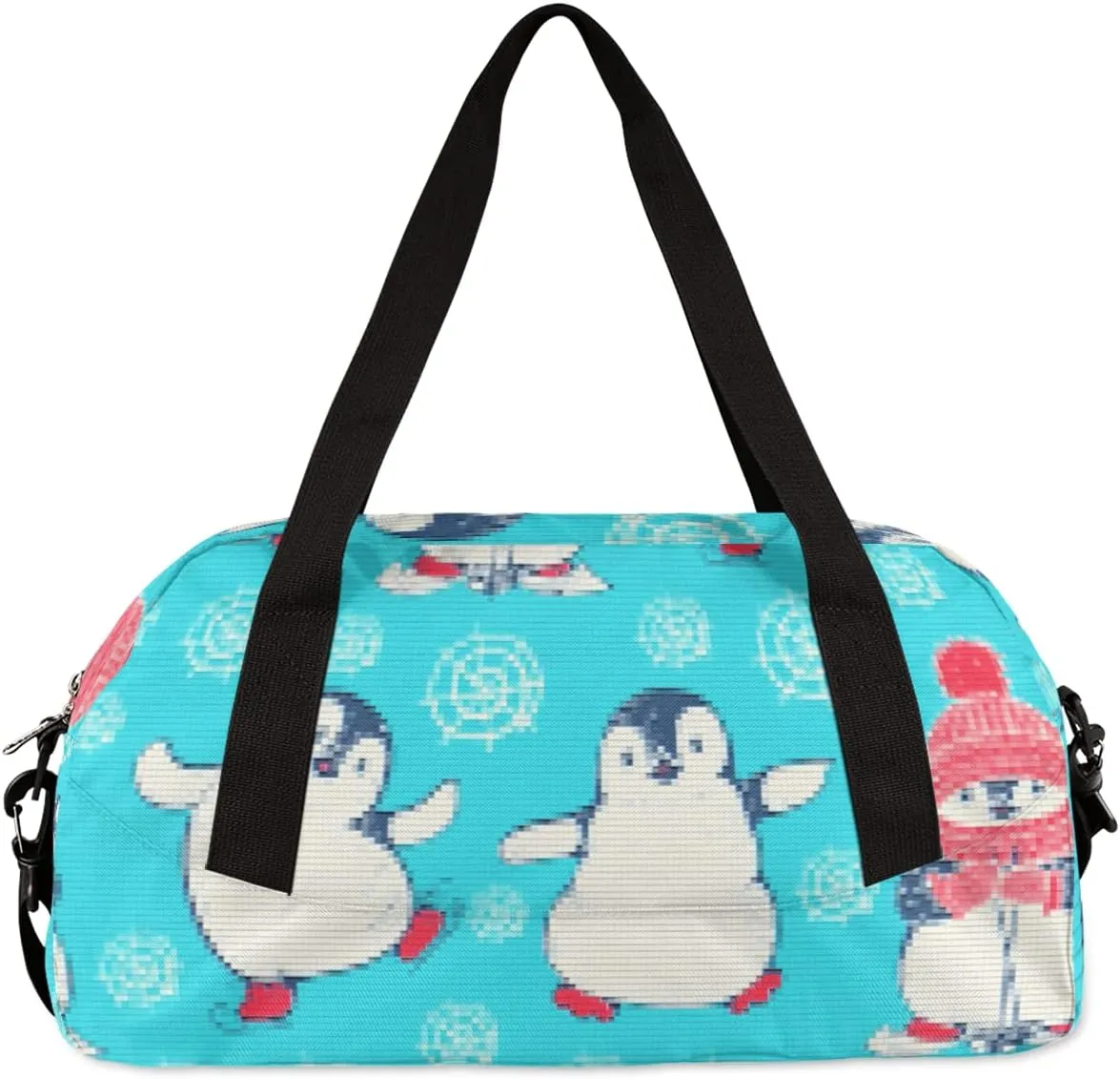 Penguins Cartoon Pattern Small Duffel Bag, Penguins Pixel Wind Dance Bag Overnight Small Duffel Bag Carry On Weekend Sports Gym Travel Bag for Practice Gymnastics Ballet