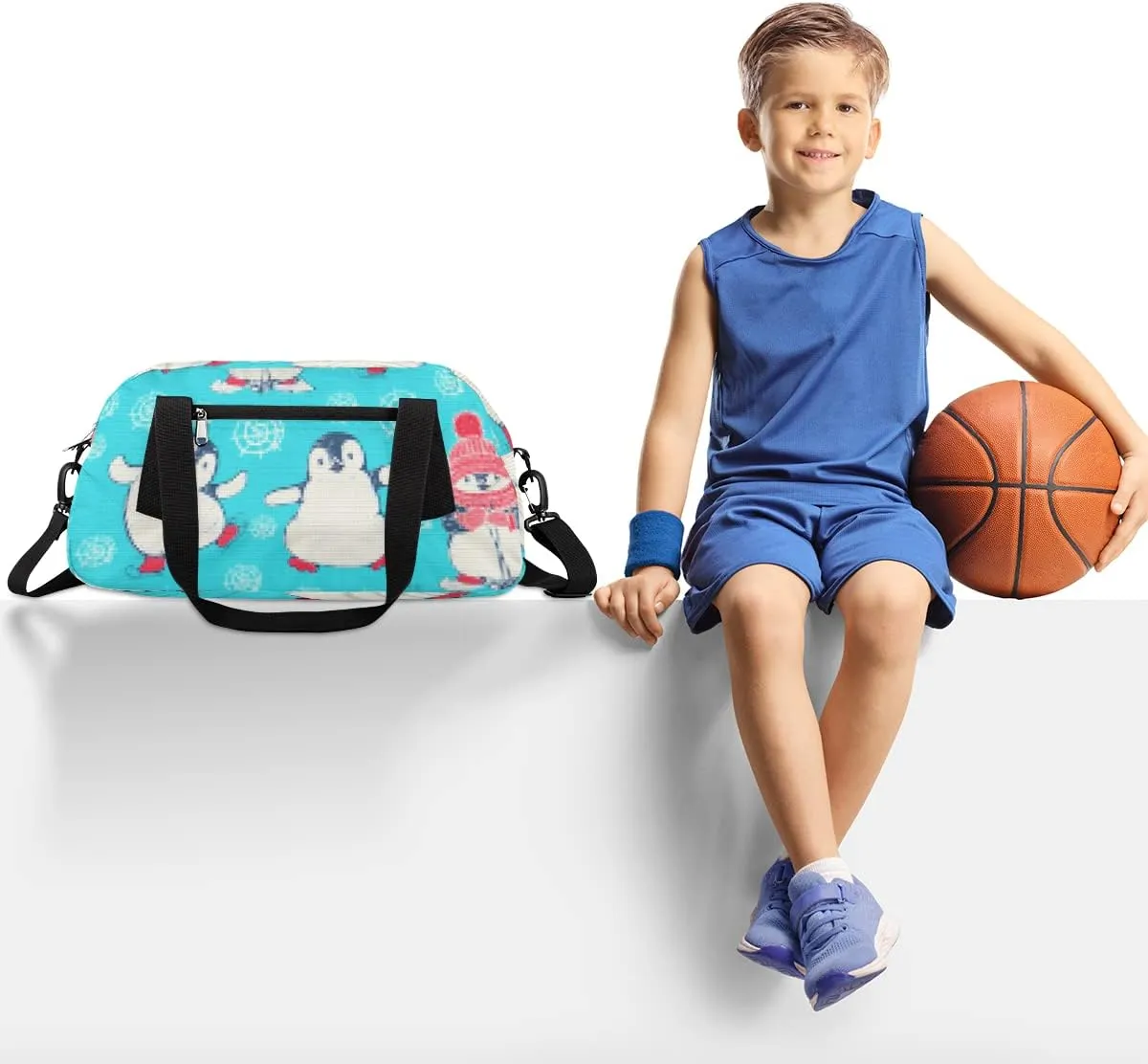 Penguins Cartoon Pattern Small Duffel Bag, Penguins Pixel Wind Dance Bag Overnight Small Duffel Bag Carry On Weekend Sports Gym Travel Bag for Practice Gymnastics Ballet
