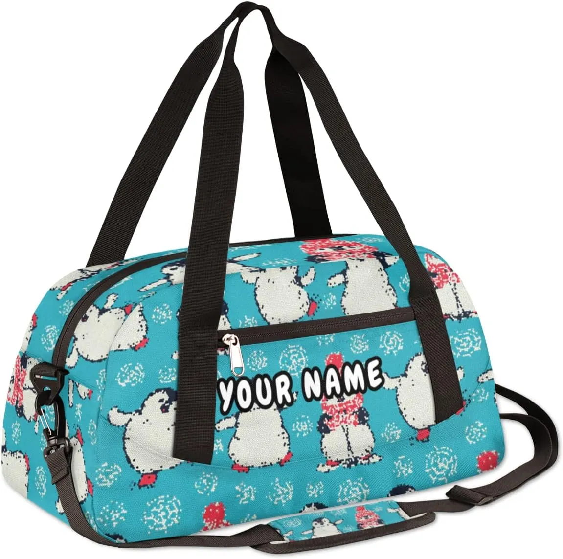 Penguins Cartoon Personalized Kids Duffel Bag for Girls Boys, Penguins Debris Custom Name Dance Bag Overnight Small Duffel Bag Carry On Weekend Sports Travel Bag for School Practice Gymnastics Ballet