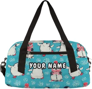 Penguins Cartoon Personalized Kids Duffel Bag for Girls Boys, Penguins Debris Custom Name Dance Bag Overnight Small Duffel Bag Carry On Weekend Sports Travel Bag for School Practice Gymnastics Ballet