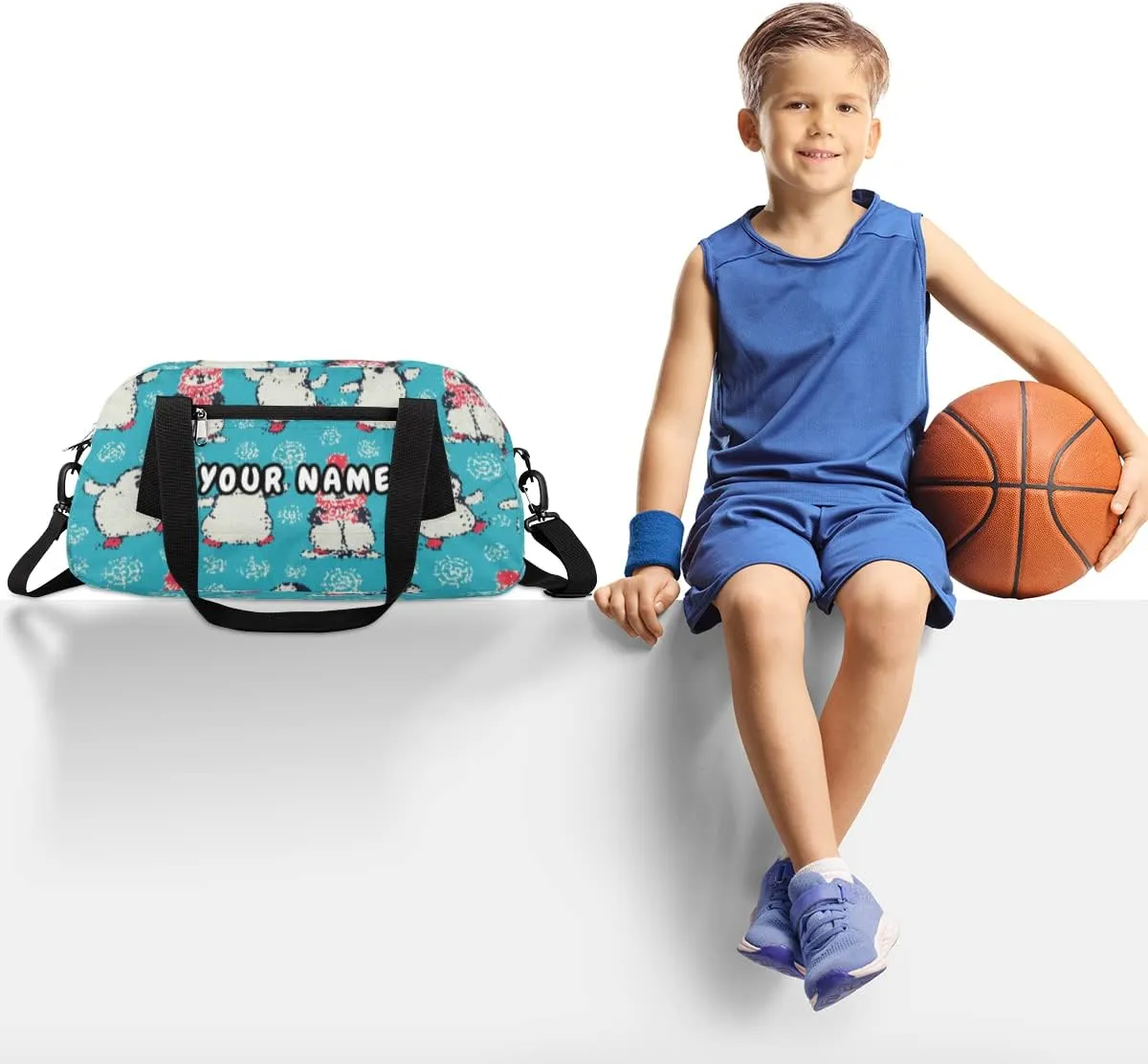 Penguins Cartoon Personalized Kids Duffel Bag for Girls Boys, Penguins Debris Custom Name Dance Bag Overnight Small Duffel Bag Carry On Weekend Sports Travel Bag for School Practice Gymnastics Ballet