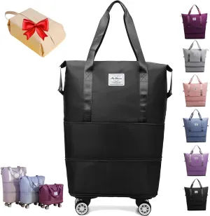 Pepepo Travel Bag with Wheels, 2025 New Large Capacity Travel Bag - Universal Wheel Removable (Black)