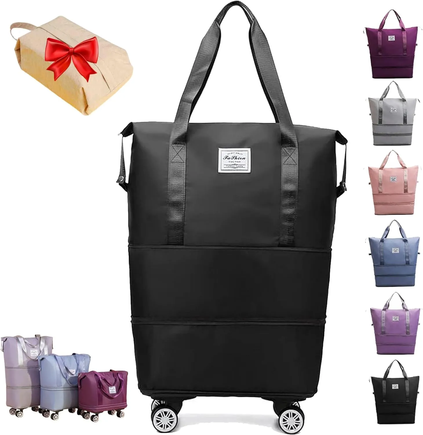 Pepepo Travel Bag with Wheels, 2025 New Large Capacity Travel Bag - Universal Wheel Removable (Black)