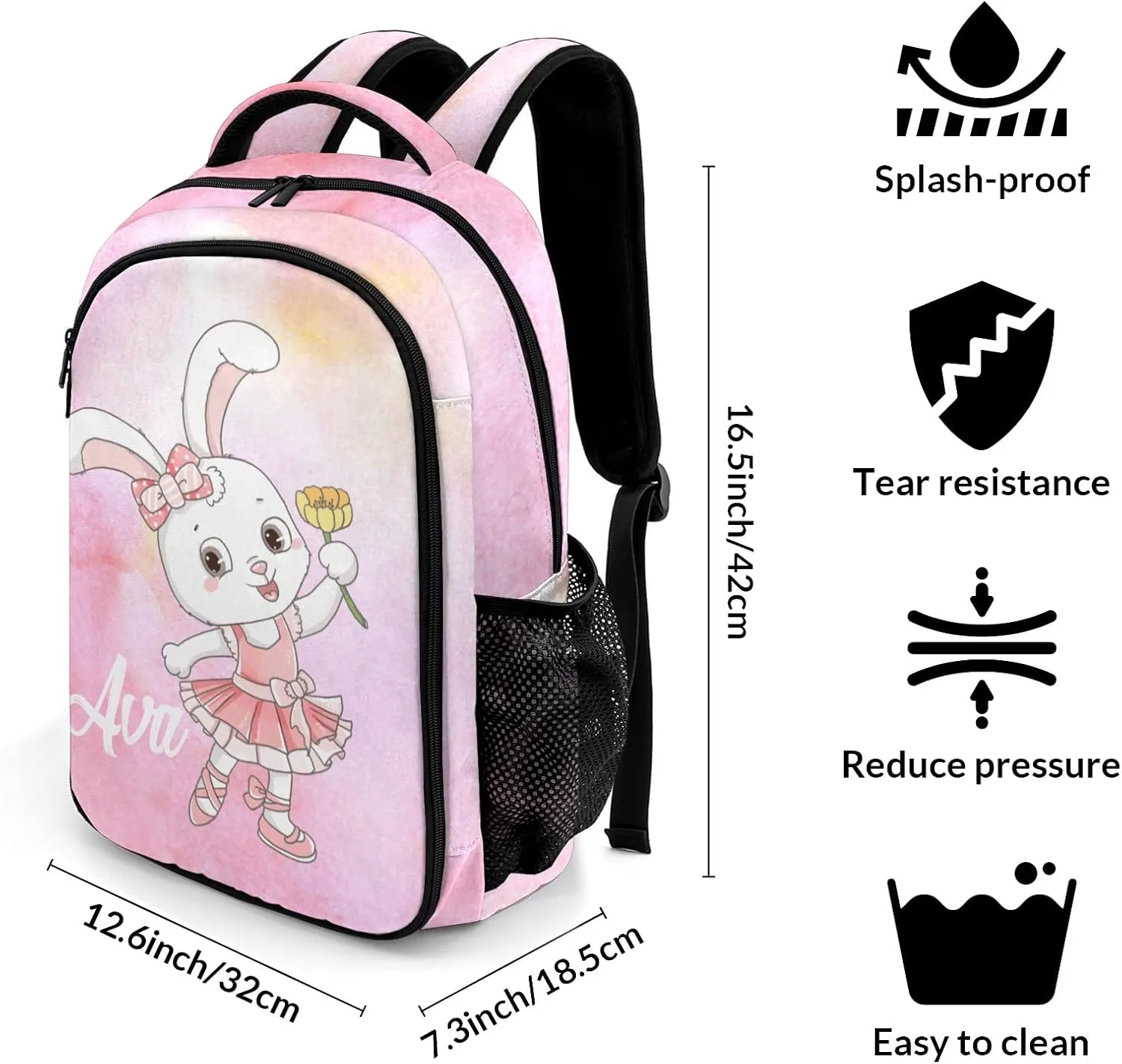 Personalized Ballet Rabbit Pink Backpack Casual Bag Daypack Laptop Bag for Family Party Gift
