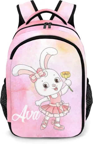 Personalized Ballet Rabbit Pink Backpack Casual Bag Daypack Laptop Bag for Family Party Gift