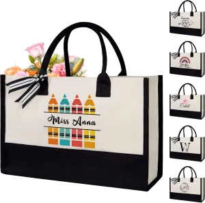 Personalized Canvas Beach Bag Custom Canvas Tote bag Customized Handles Bag Gift for Women Wedding Bridesmaid