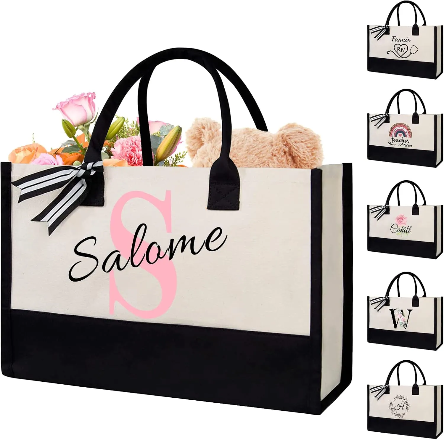 Personalized Canvas Beach Bag Custom Canvas Tote bag Customized Handles Bag Gift for Women Wedding Bridesmaid