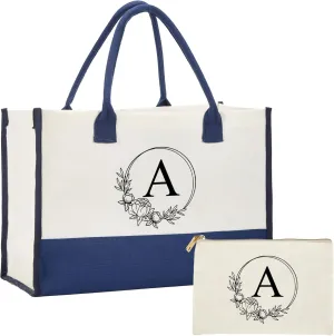 Personalized Canvas Tote Bag - Reinforced Handles,Dense Sewing Beach Bag & Extra Makeup Bag,Travel Essentials,Gifts for Women
