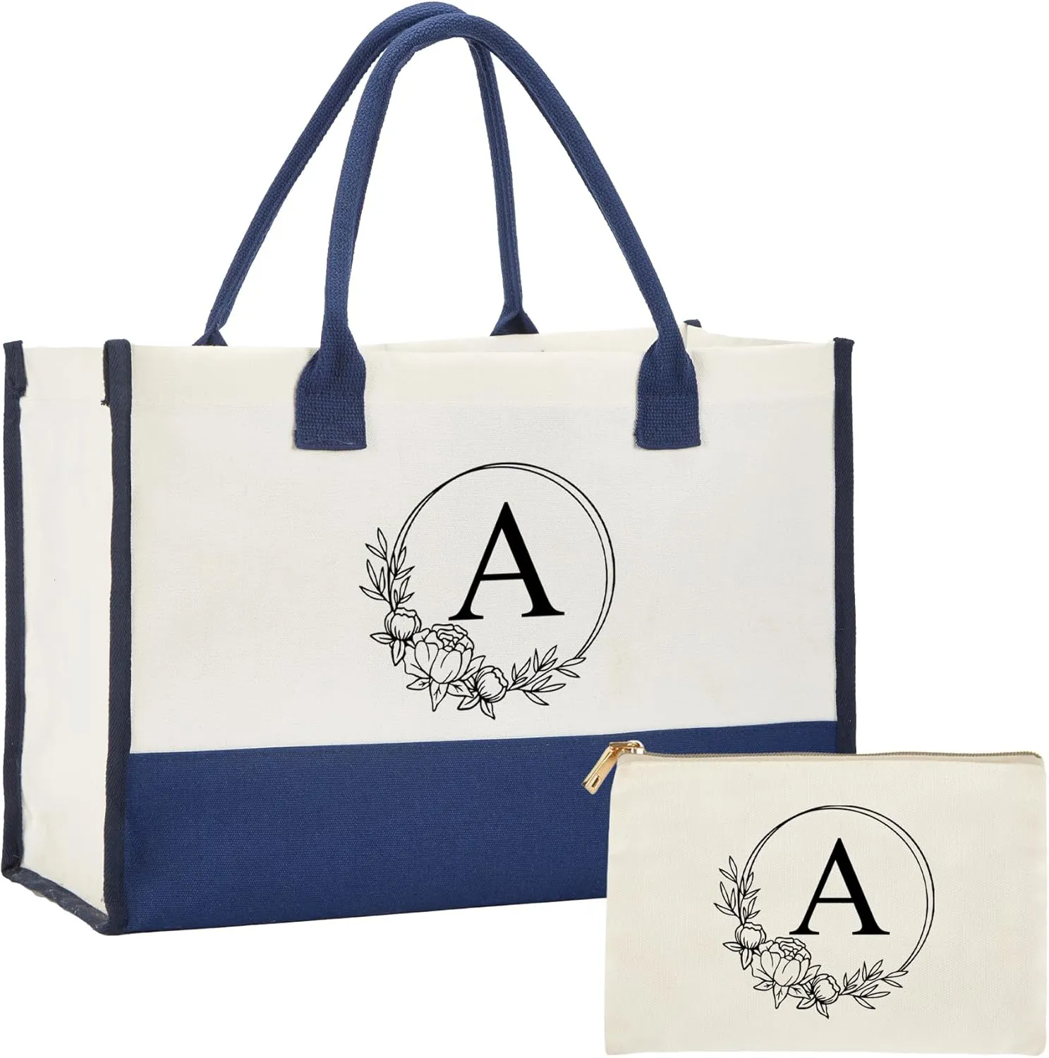 Personalized Canvas Tote Bag - Reinforced Handles,Dense Sewing Beach Bag & Extra Makeup Bag,Travel Essentials,Gifts for Women