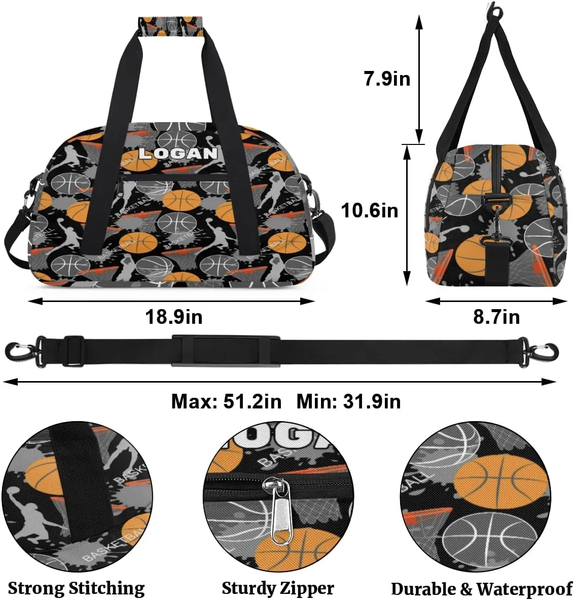 Personalized Cheer Bag Boy Sport Duffel Bag, Sports Basketball Pattern Customize Travel Duffle Bag, Overnight Weekender Bags, School Perform Cheer Bag