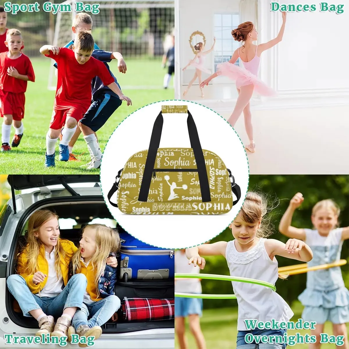 Personalized Cheer Bag Name Custom Sport Duffel Bag Dance Bag, Overnight Weekender Bags Cheerleader Personalized Gymnastics Bag Cheerleading Gifts, Brown