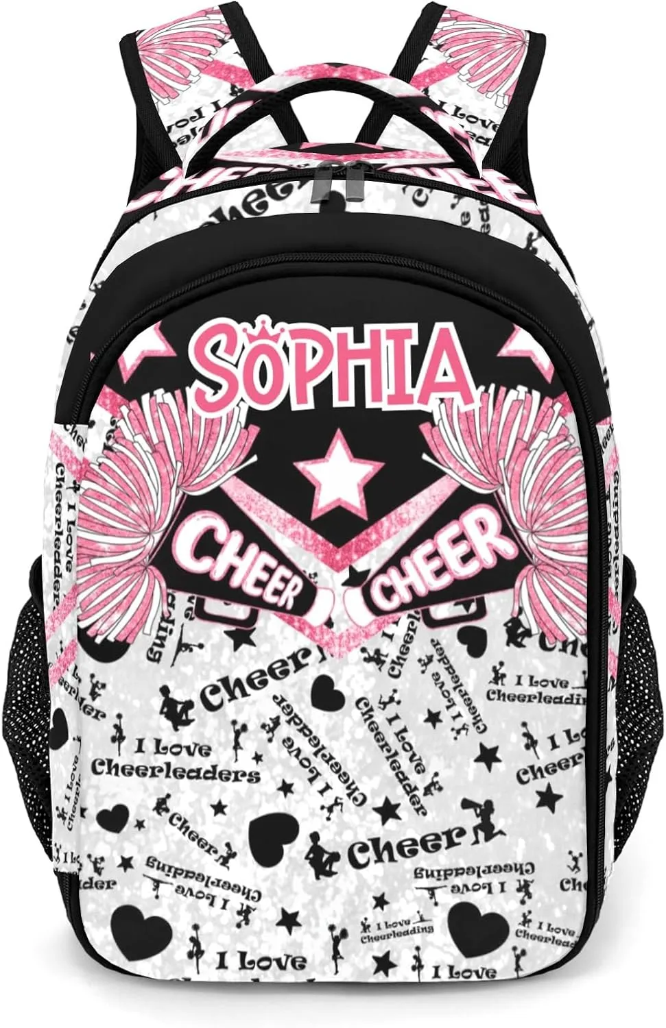 Personalized Cheer Coach Backpack Multifunctional Waterproof Laptop Bag for Boy Girl Travel Gift Cheerleader Pink Black Bling Print