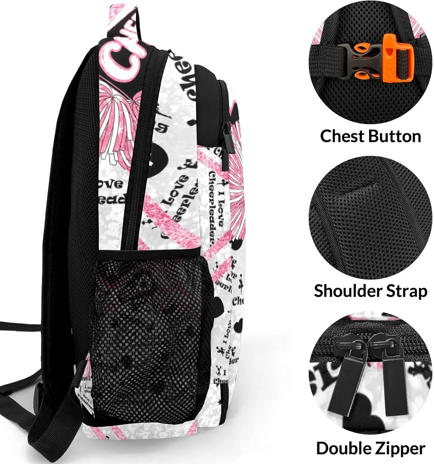 Personalized Cheer Coach Backpack Multifunctional Waterproof Laptop Bag for Boy Girl Travel Gift Cheerleader Pink Black Bling Print