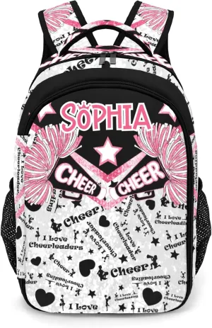 Personalized Cheer Coach Backpack Multifunctional Waterproof Laptop Bag for Boy Girl Travel Gift Cheerleader Pink Black Bling Print