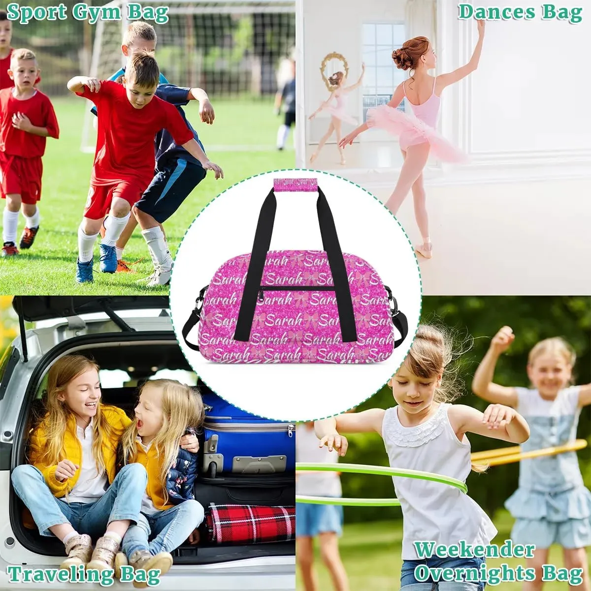 Personalized Cheer Duffel Bags Custom Cheerleader Bag with Name for Sport Events Dance Bag Customized Travel Gym Bag Overnight Weekender Carry-on Bag, Pink Glitter