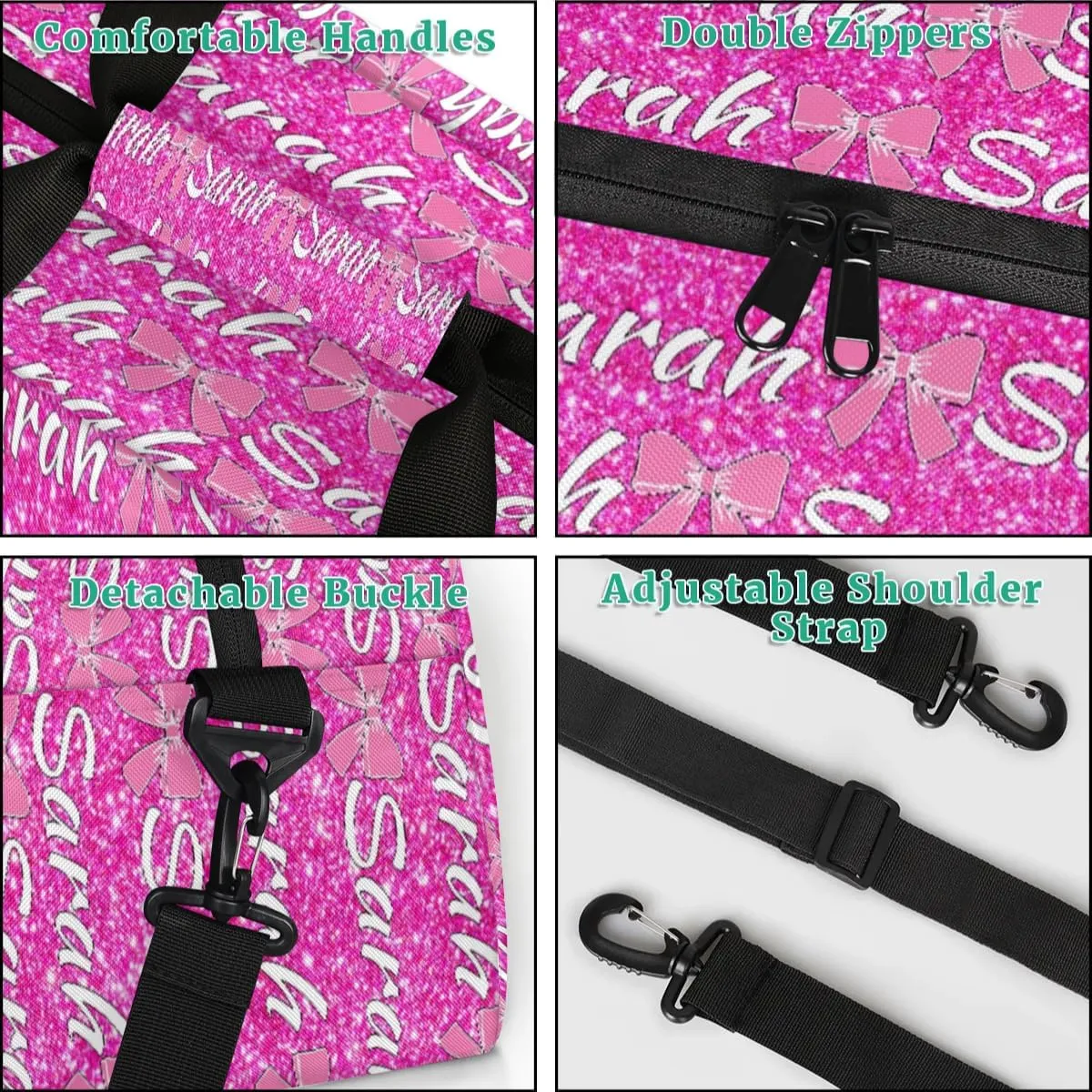Personalized Cheer Duffel Bags Custom Cheerleader Bag with Name for Sport Events Dance Bag Customized Travel Gym Bag Overnight Weekender Carry-on Bag, Pink Glitter