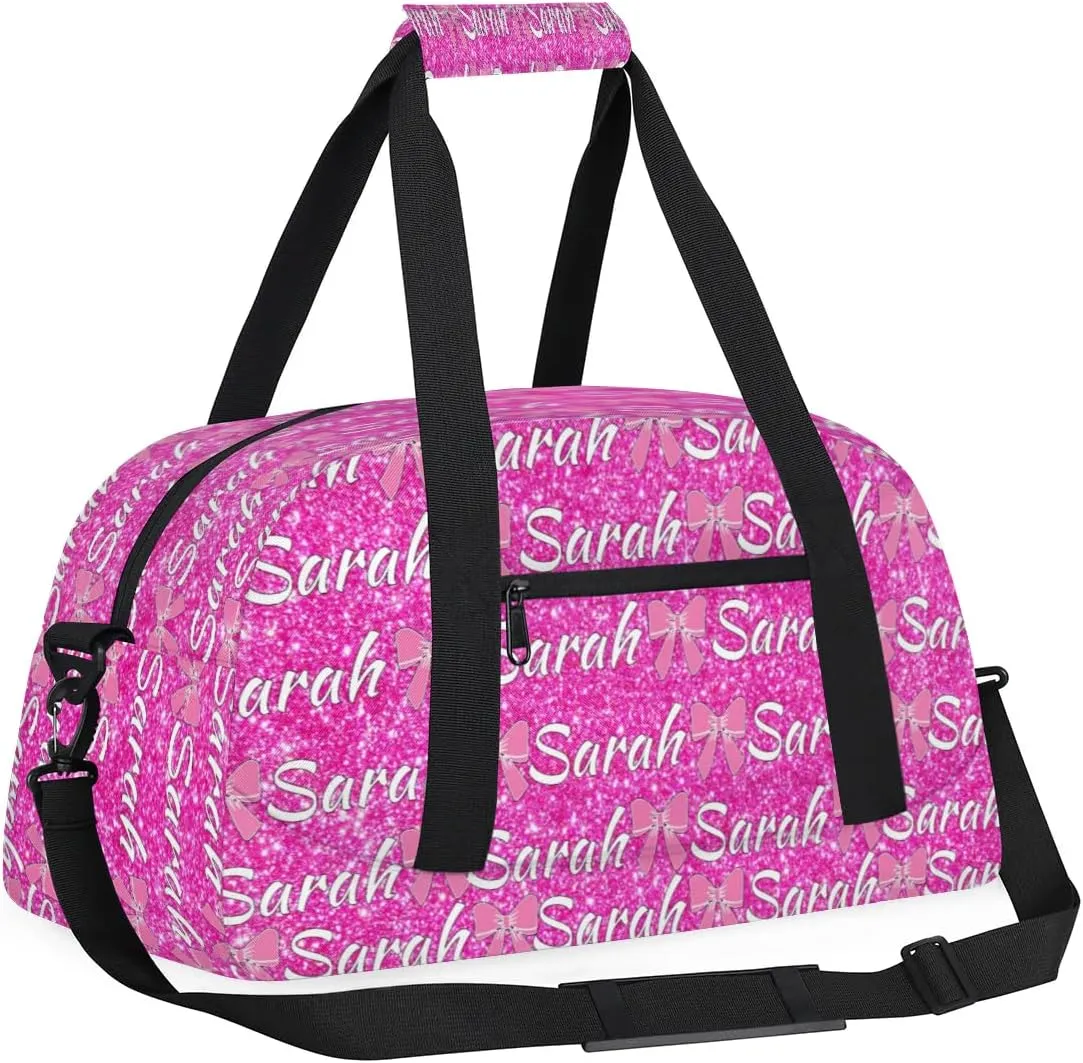 Personalized Cheer Duffel Bags Custom Cheerleader Bag with Name for Sport Events Dance Bag Customized Travel Gym Bag Overnight Weekender Carry-on Bag, Pink Glitter
