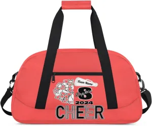 Personalized Cheer Duffel Bags, Custom Cheerleader Dance Sport Bags, Customized Cheerleading Travel Overnight Weekender Bags with Name, Coral Red