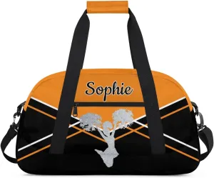 Personalized Cheer Duffel Bags Custom Name Sport Bag, Custom Cheerleader Gym Bag, Customize Travel Duffle Bag, Overnight Weekender Bags, Cheerleading Gifts, Black Light Orange