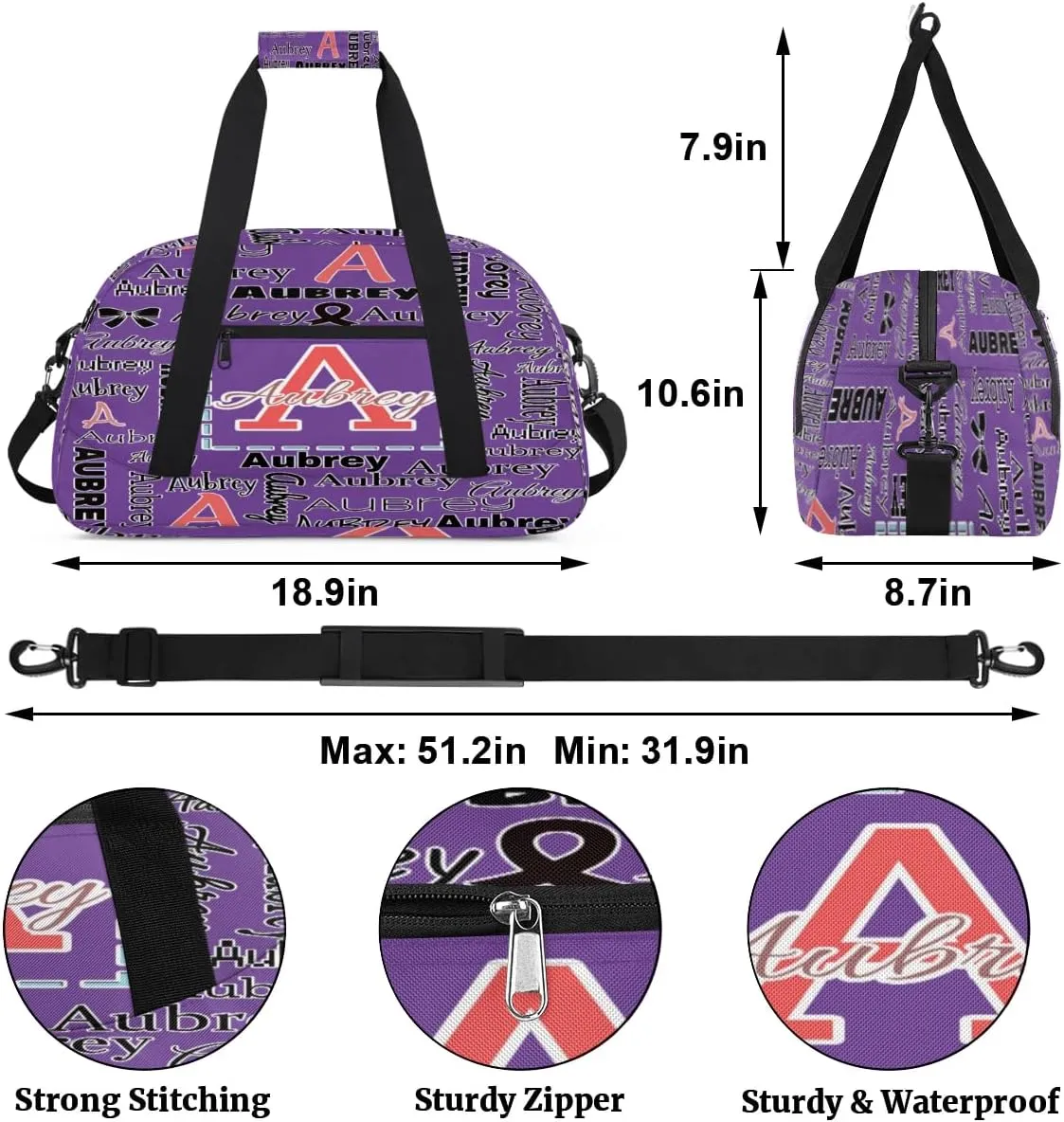 Personalized Cheer Duffle Bag for Cheerleaders, Custom Cheerleading Gym Bag for Women, Cheer Duffel Bag with Name Overnight Weekender Bags Customized Gifts (Dark Purple)