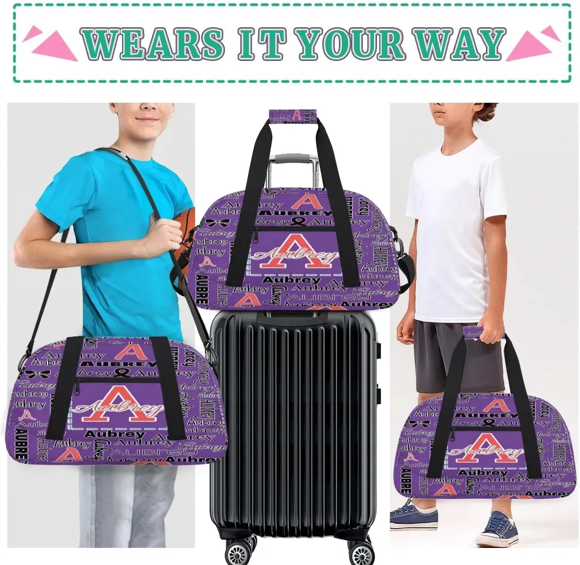 Personalized Cheer Duffle Bag for Cheerleaders, Custom Cheerleading Gym Bag for Women, Cheer Duffel Bag with Name Overnight Weekender Bags Customized Gifts (Dark Purple)