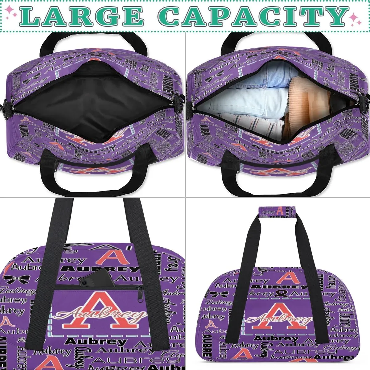 Personalized Cheer Duffle Bag for Cheerleaders, Custom Cheerleading Gym Bag for Women, Cheer Duffel Bag with Name Overnight Weekender Bags Customized Gifts (Dark Purple)