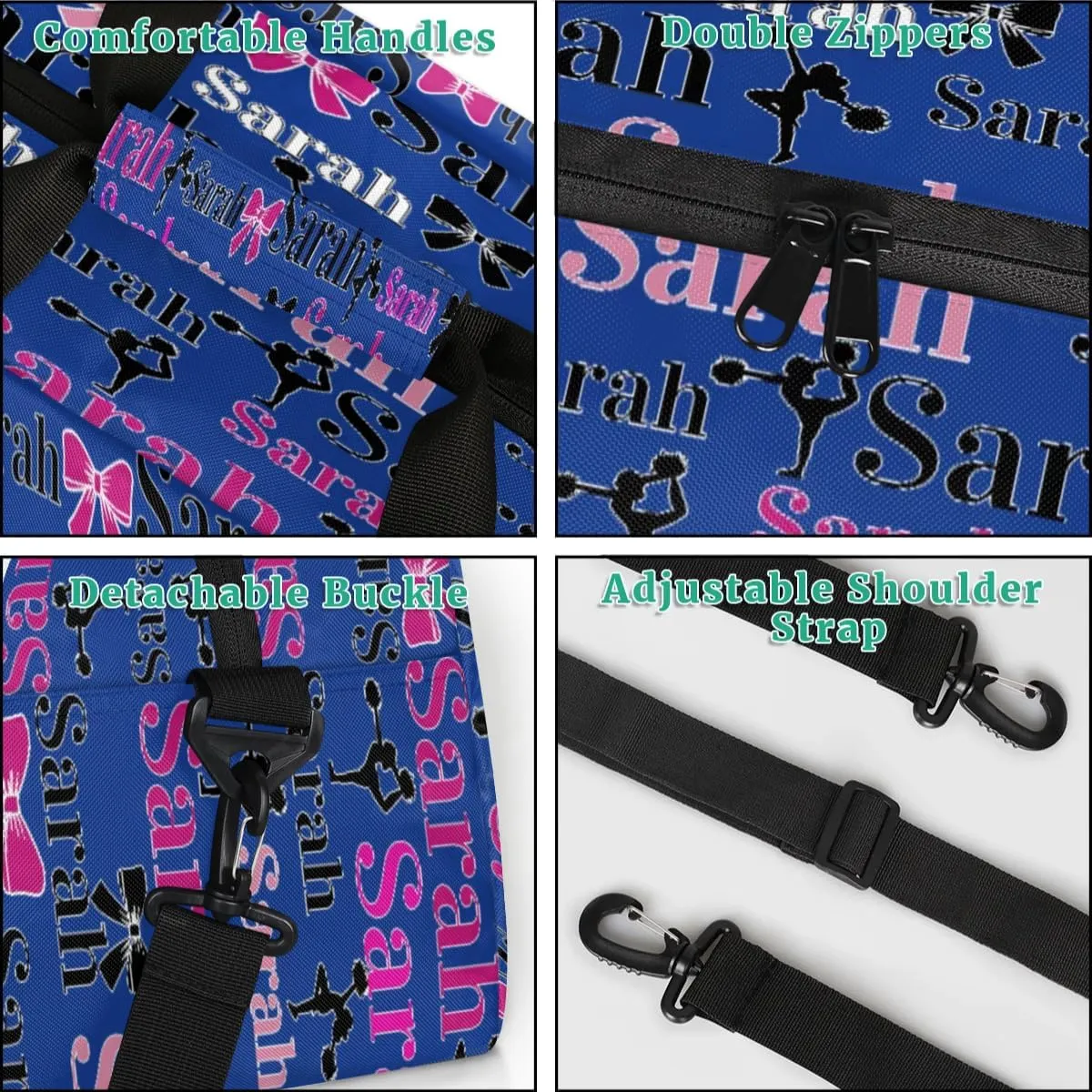 Personalized Cheer Duffle Bags, Custom Cheerleading Gym Bag for Women, Cheer Duffel Bag with Name Overnight Weekender Bags Customized Gifts for Cheerleaders (Cobalt Blue)