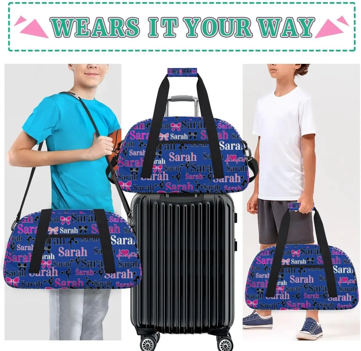 Personalized Cheer Duffle Bags, Custom Cheerleading Gym Bag for Women, Cheer Duffel Bag with Name Overnight Weekender Bags Customized Gifts for Cheerleaders (Cobalt Blue)