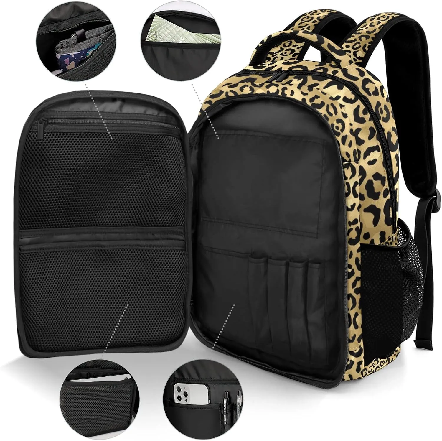 Personalized Cheerleader Backpack Casual Bag Daypack for Women Men Camping Hiking Leopard Print Yellow Cheerleading