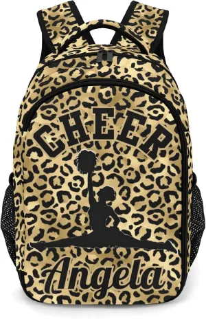 Personalized Cheerleader Backpack Casual Bag Daypack for Women Men Camping Hiking Leopard Print Yellow Cheerleading