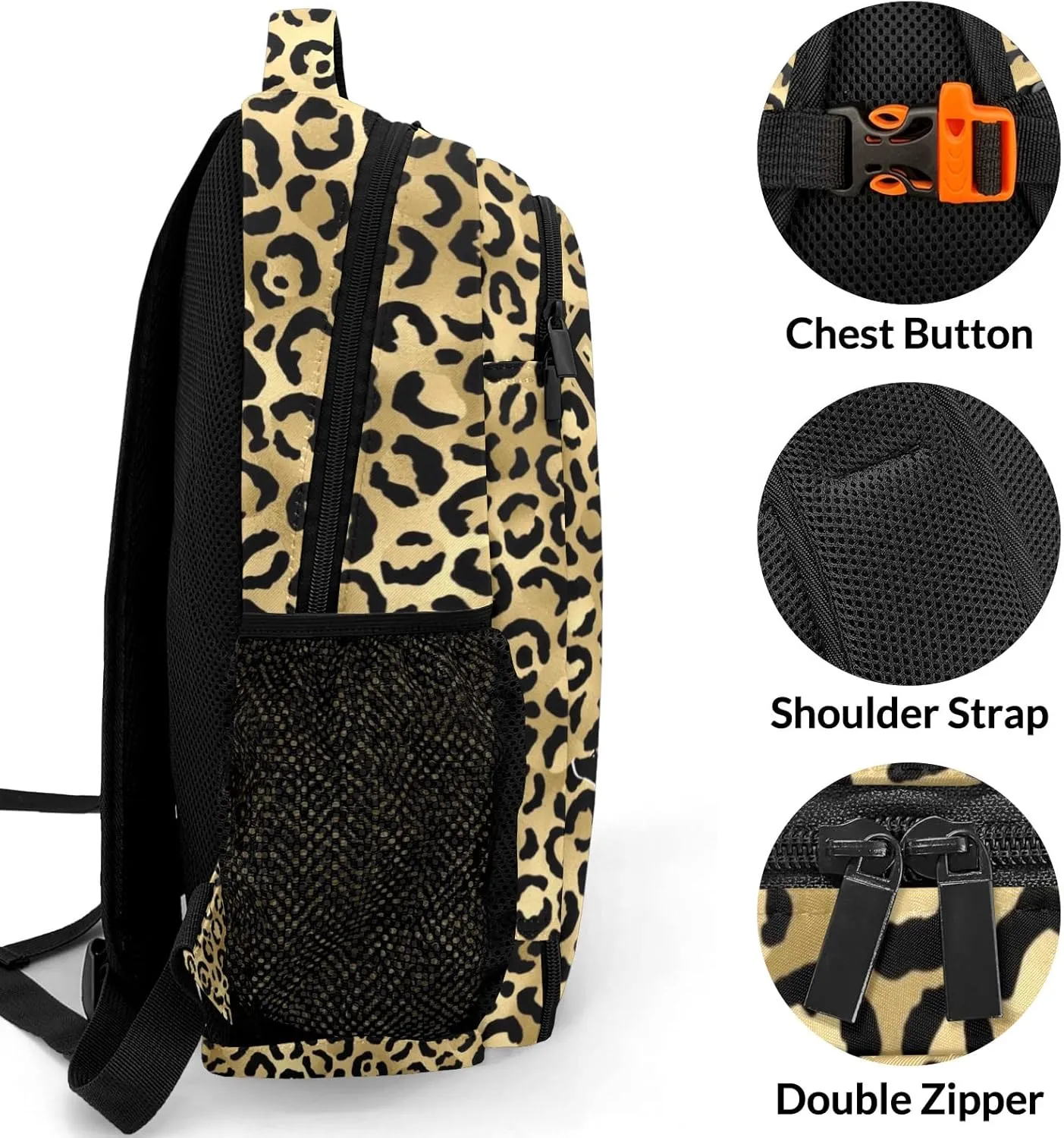 Personalized Cheerleader Backpack Casual Bag Daypack for Women Men Camping Hiking Leopard Print Yellow Cheerleading