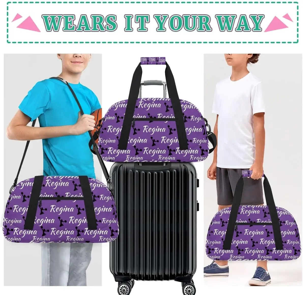 Personalized Cheerleader Bag Dance Bag for Women, Custom Gym Bag Sport Duffel Bags, Weekender Bags Travel Duffel Bag Cheerleader, Dark Purple