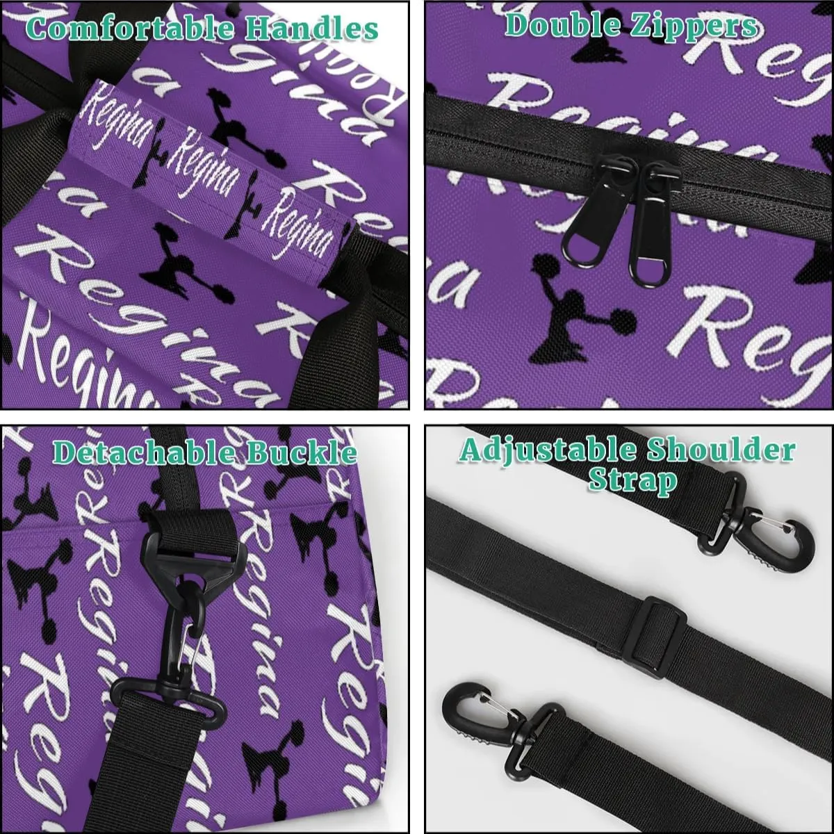 Personalized Cheerleader Bag Dance Bag for Women, Custom Gym Bag Sport Duffel Bags, Weekender Bags Travel Duffel Bag Cheerleader, Dark Purple