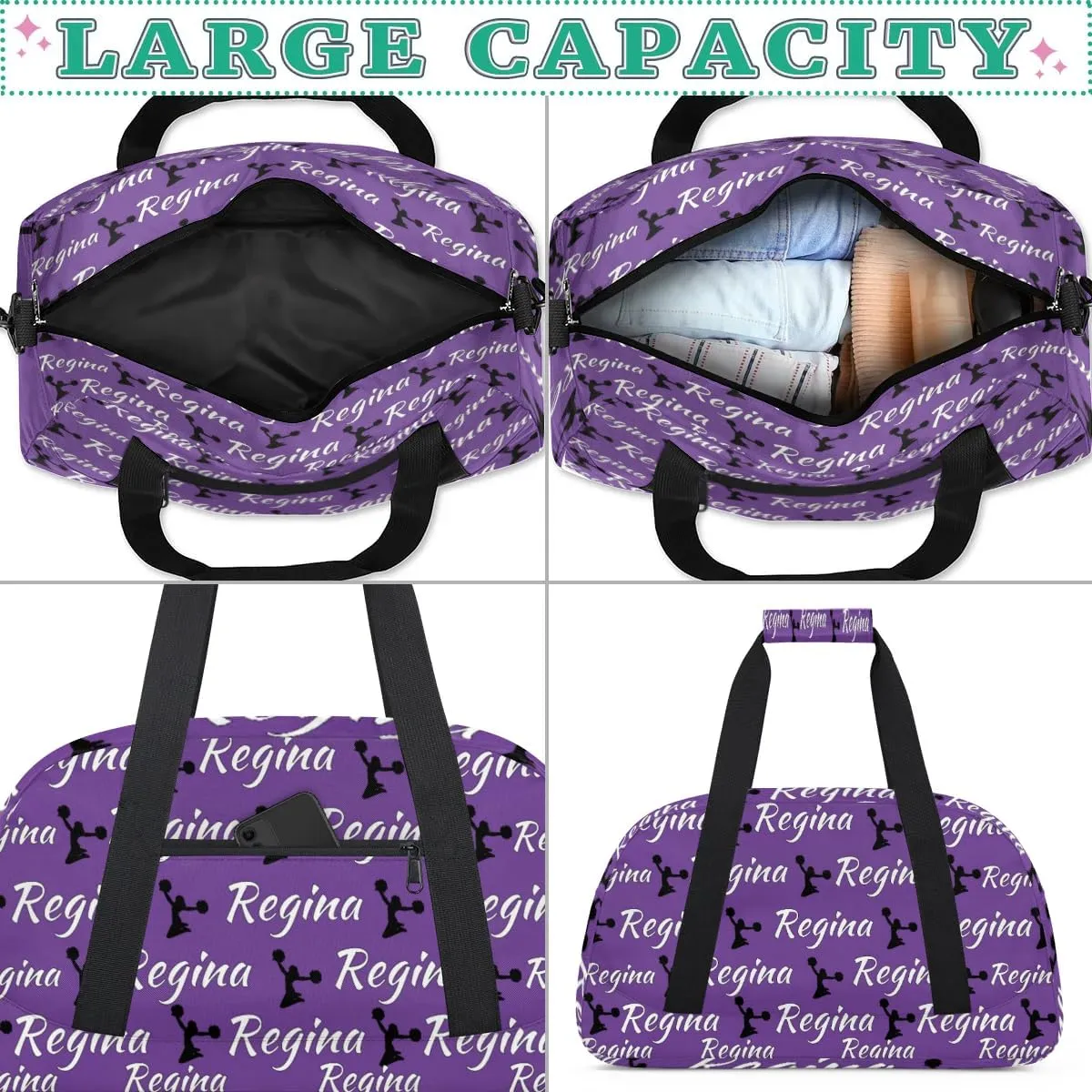 Personalized Cheerleader Bag Dance Bag for Women, Custom Gym Bag Sport Duffel Bags, Weekender Bags Travel Duffel Bag Cheerleader, Dark Purple