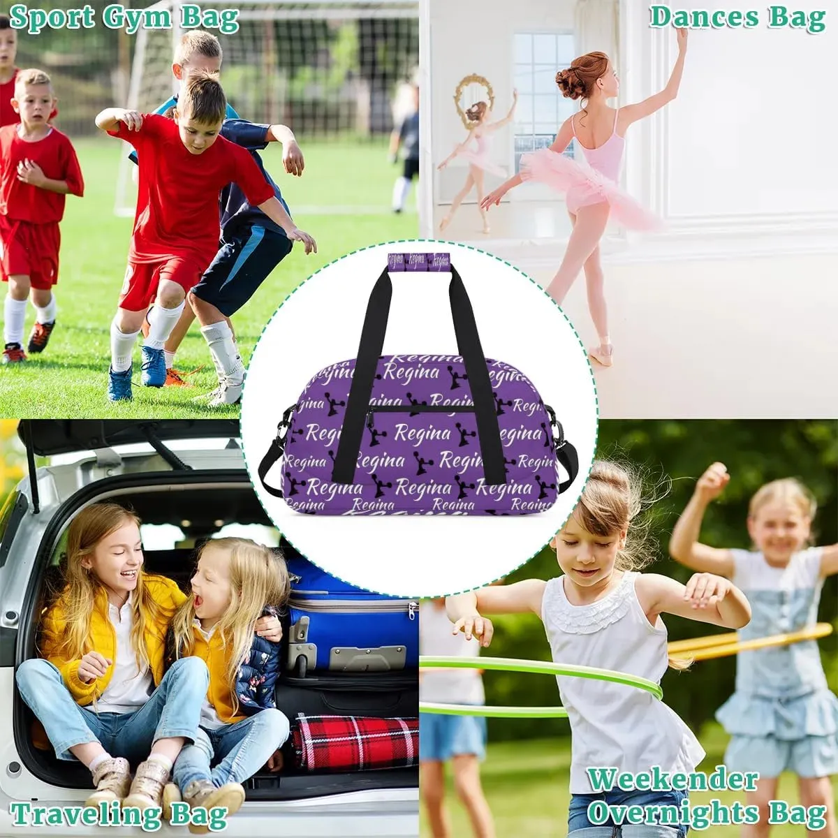 Personalized Cheerleader Bag Dance Bag for Women, Custom Gym Bag Sport Duffel Bags, Weekender Bags Travel Duffel Bag Cheerleader, Dark Purple
