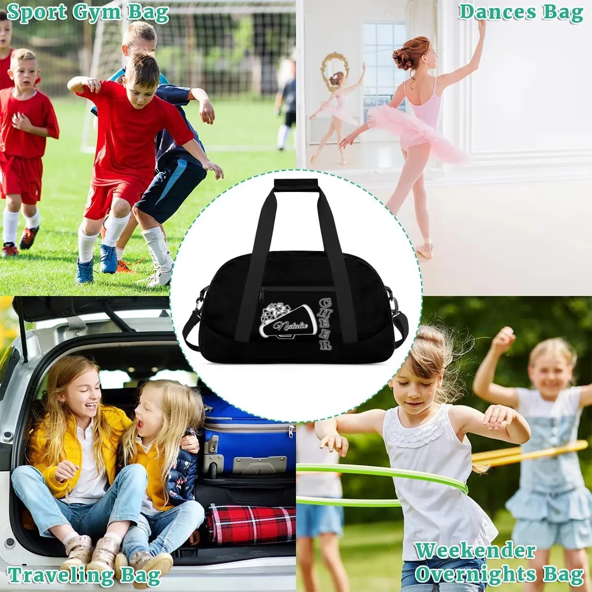 Personalized Cheerleader Sports Duffel Bags Custom Gymnastics Name Gym Dance Bags Customized Cheer Ballet Gift Overnight Weekender Bag, Black
