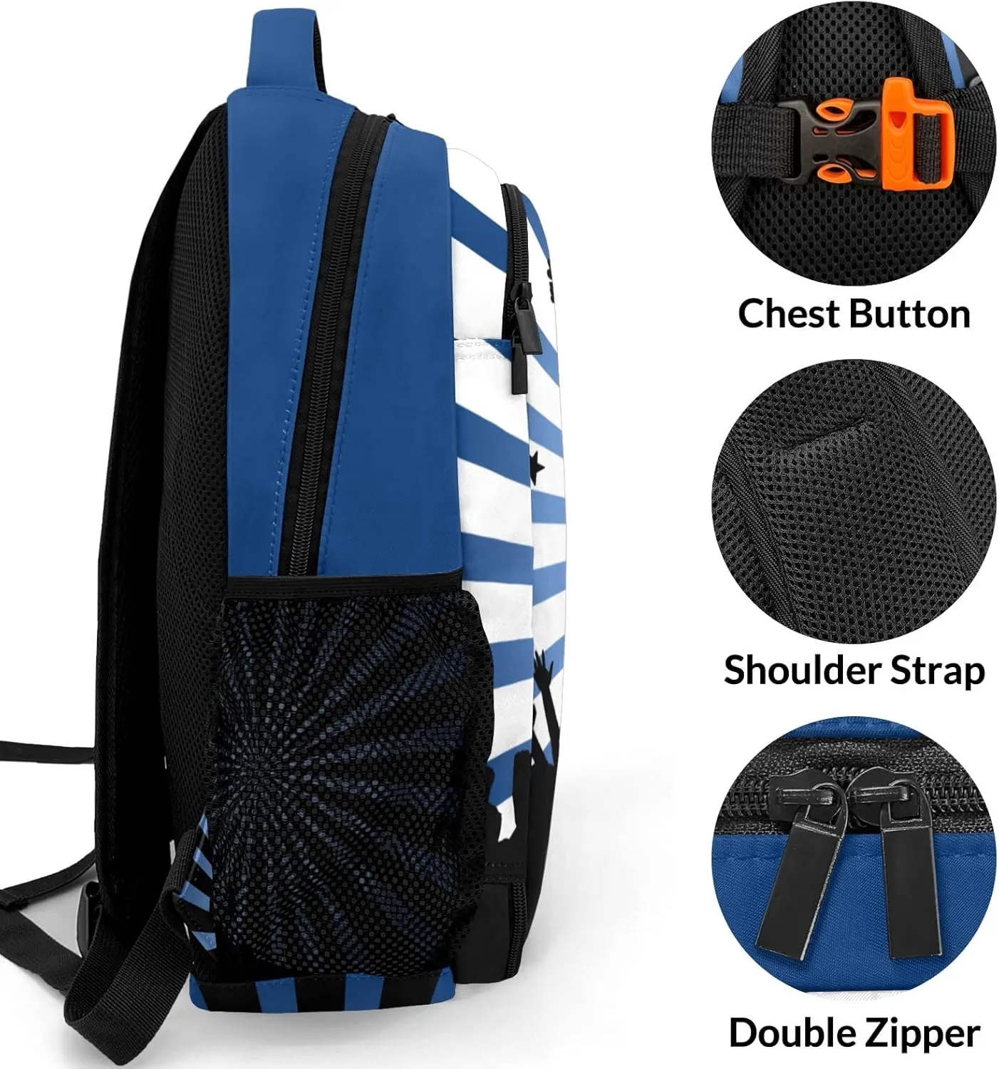Personalized Cheerleaders Backpack Multifunctional Waterproof Laptop Bag for Travel Gift Shine Stripes Navy Cheer