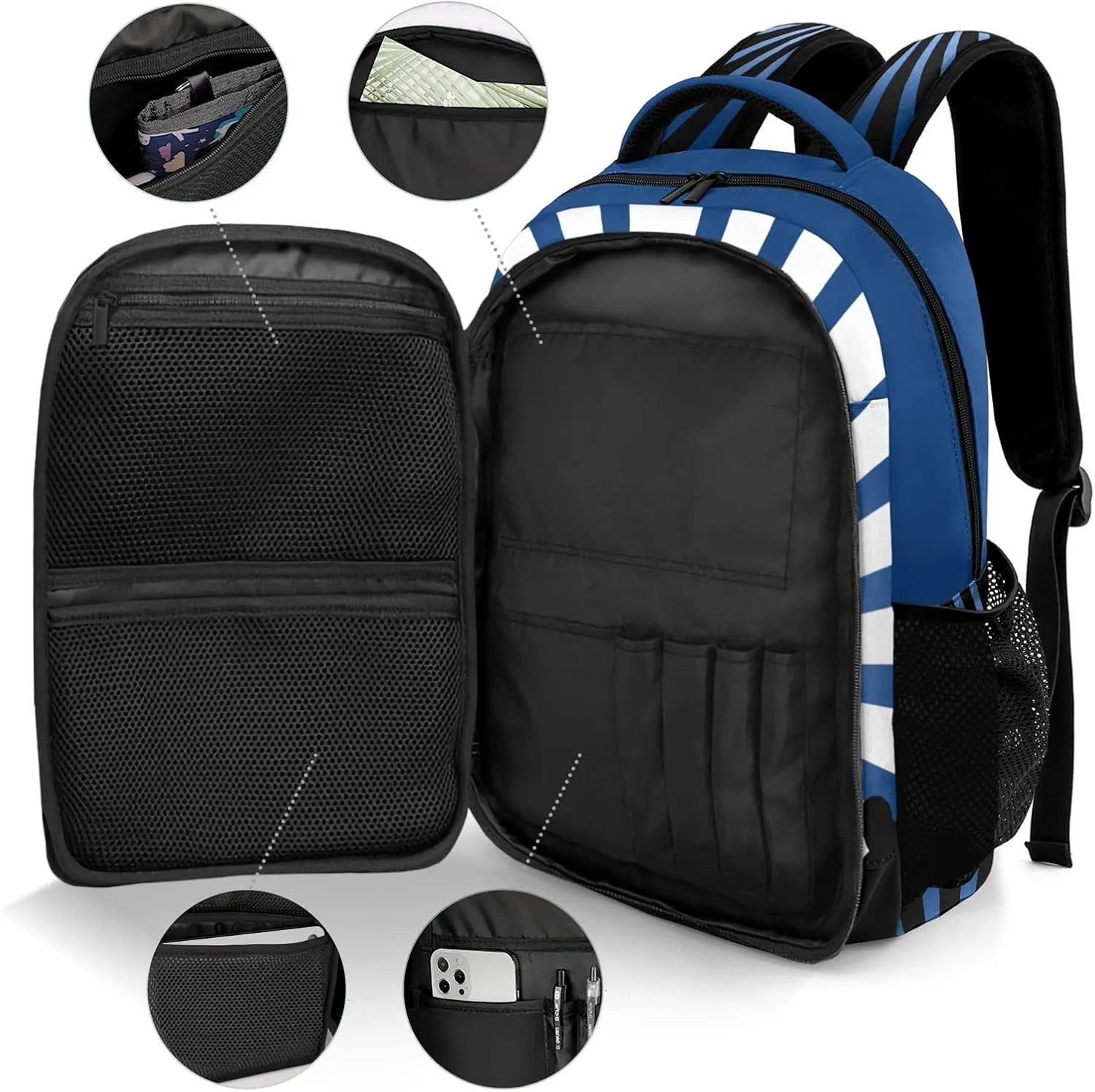 Personalized Cheerleaders Backpack Multifunctional Waterproof Laptop Bag for Travel Gift Shine Stripes Navy Cheer