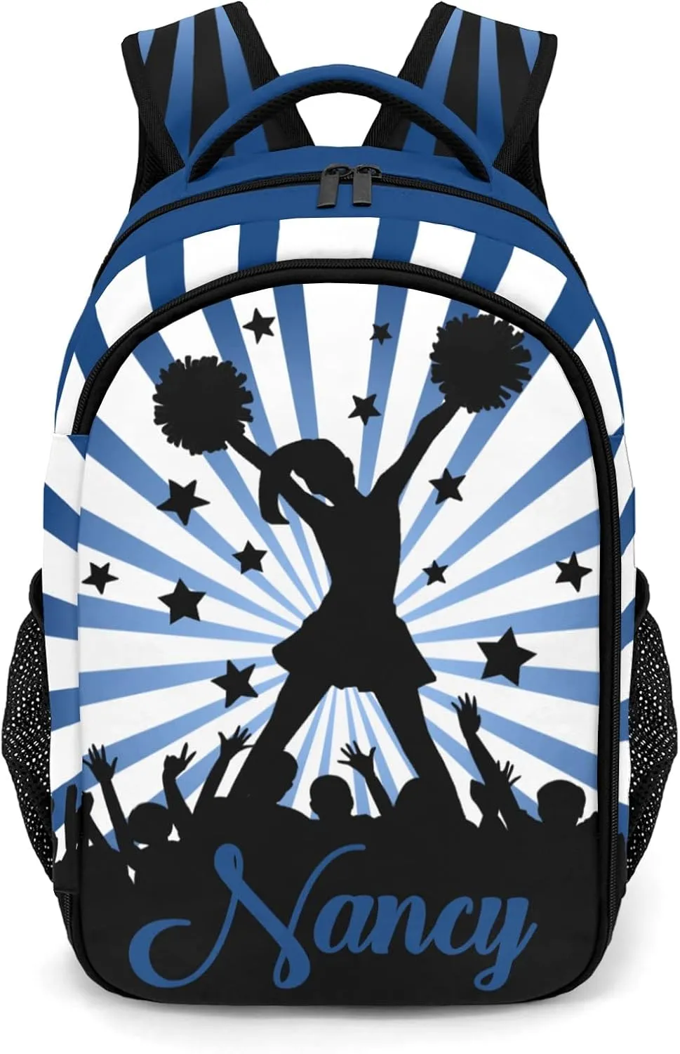 Personalized Cheerleaders Backpack Multifunctional Waterproof Laptop Bag for Travel Gift Shine Stripes Navy Cheer