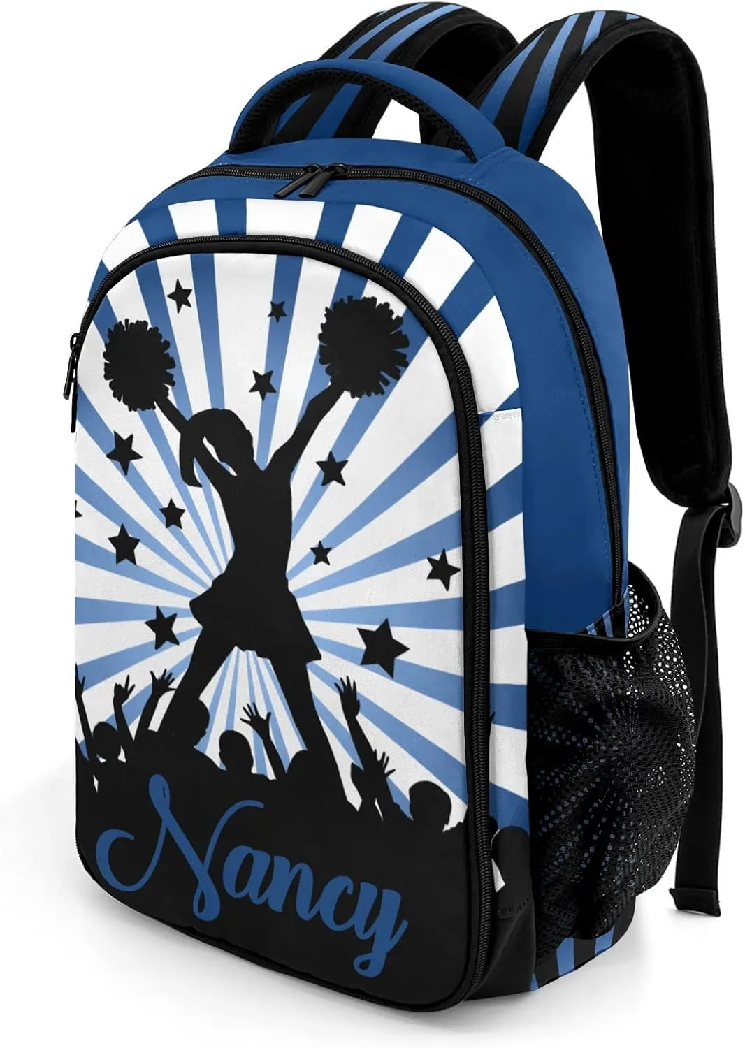 Personalized Cheerleaders Backpack Multifunctional Waterproof Laptop Bag for Travel Gift Shine Stripes Navy Cheer